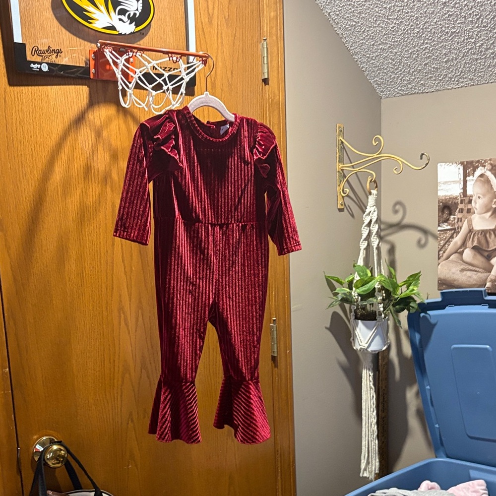 Red Velvet Ruffle Jumpsuit